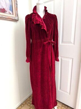 Vintage R. Michael Alan Red Holiday Ruffle Robe Glam Classic Movie Star Size S